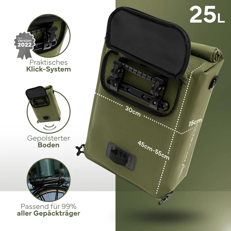 Fahrradtasche mit Rucksackfunktion 25L „MAGNUM“