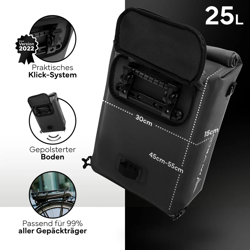 Fahrradtasche mit Rucksackfunktion 25L „MAGNUM“