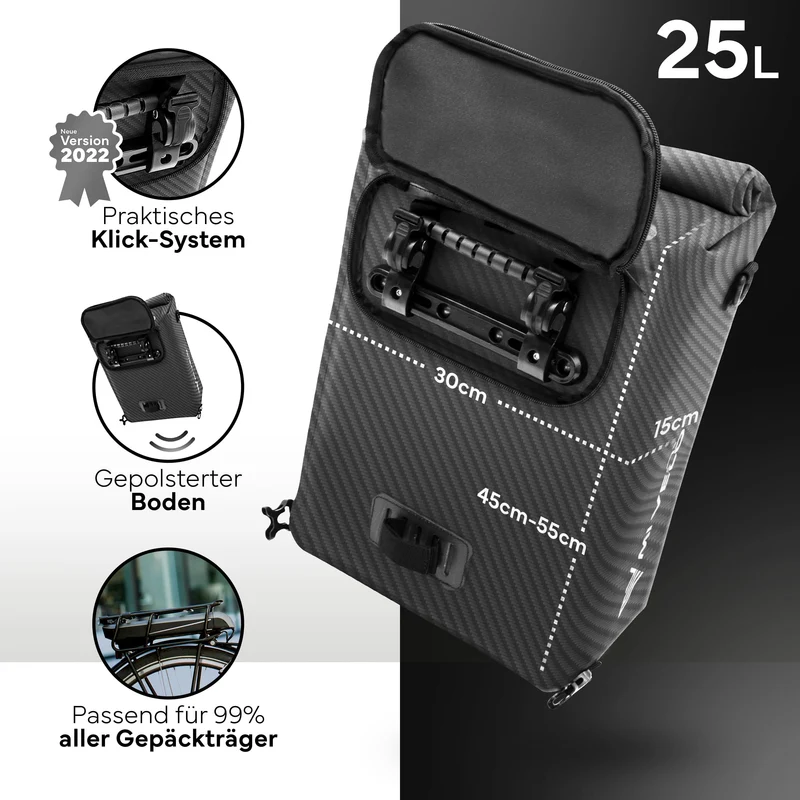 Fahrradtasche mit Rucksackfunktion 25L „MAGNUM“