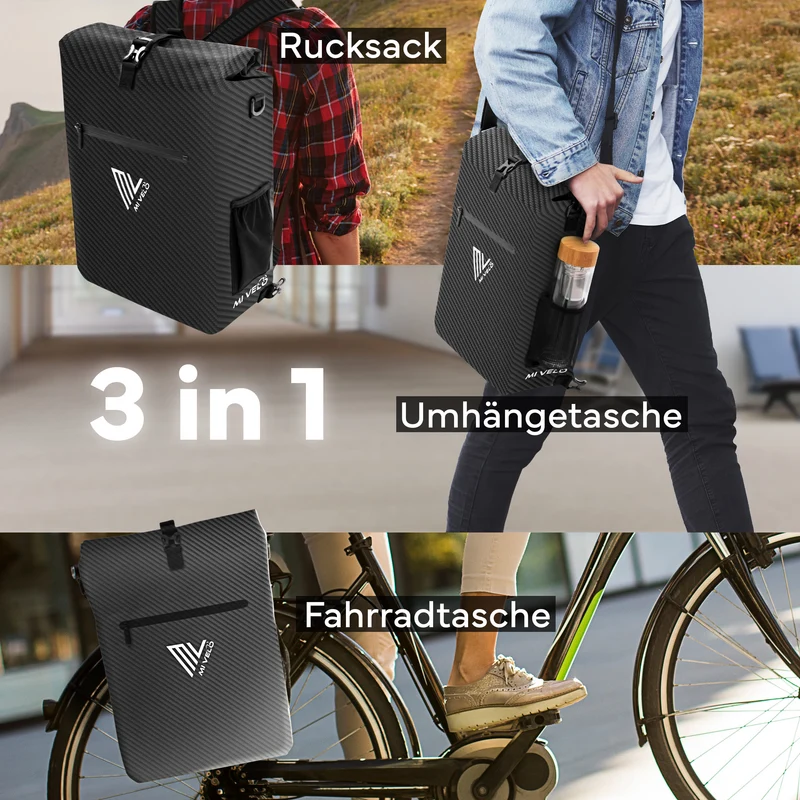 Fahrradtasche mit Rucksackfunktion 25L „MAGNUM“