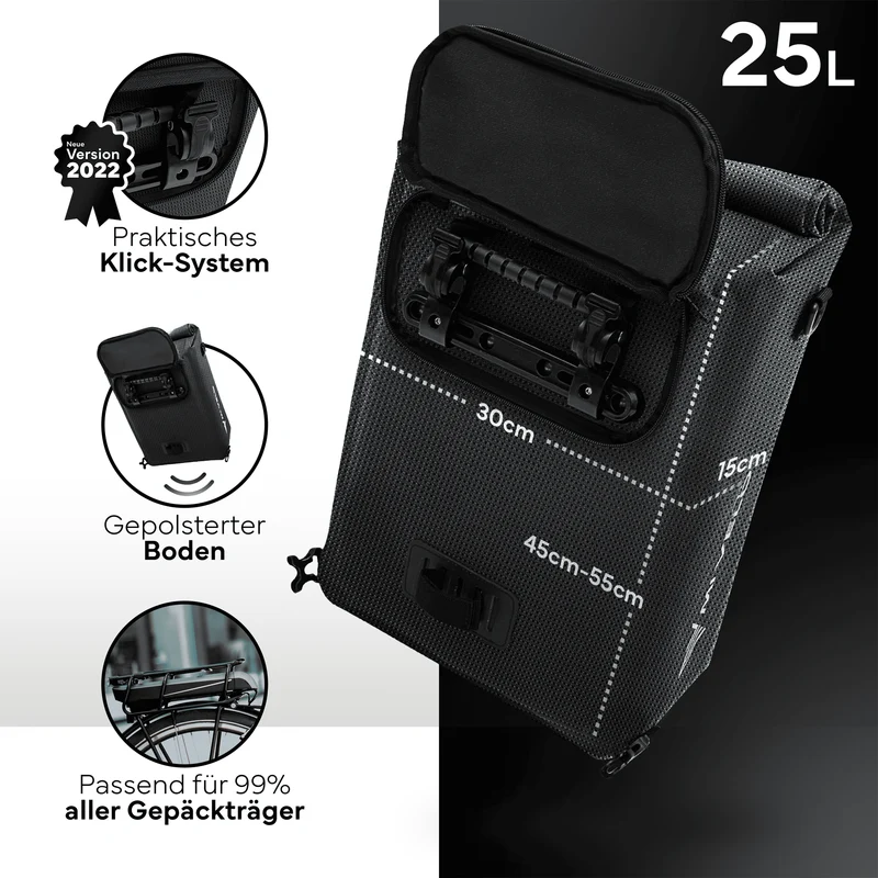 Fahrradtasche mit Rucksackfunktion 25L „MAGNUM“