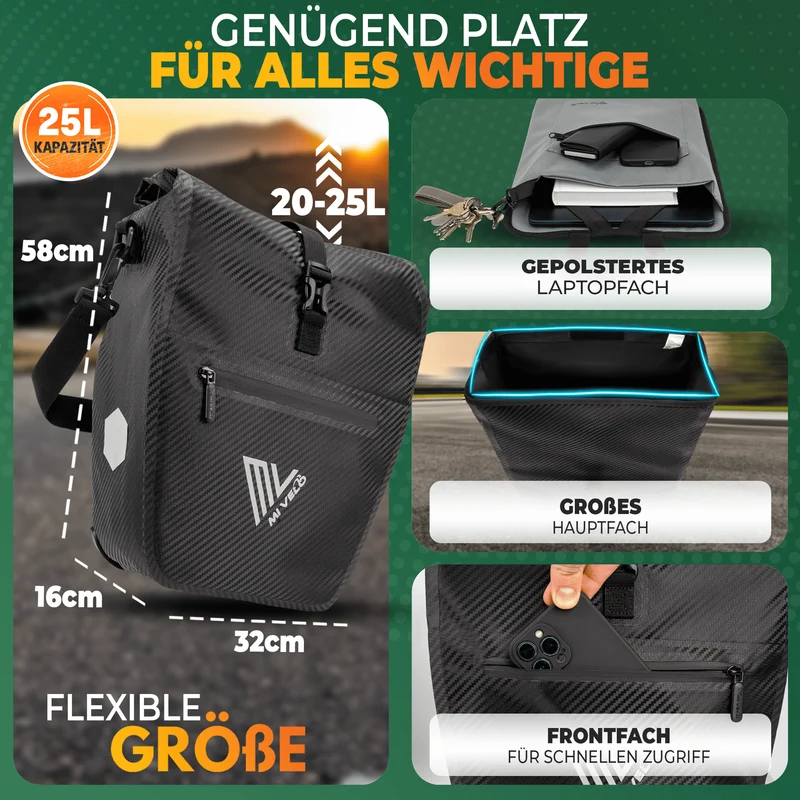 2in1 Fahrradtasche für Gepäckträger „CAPAX“ 25L