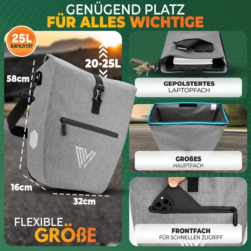 2in1 Fahrradtasche für Gepäckträger „CAPAX“ 25L