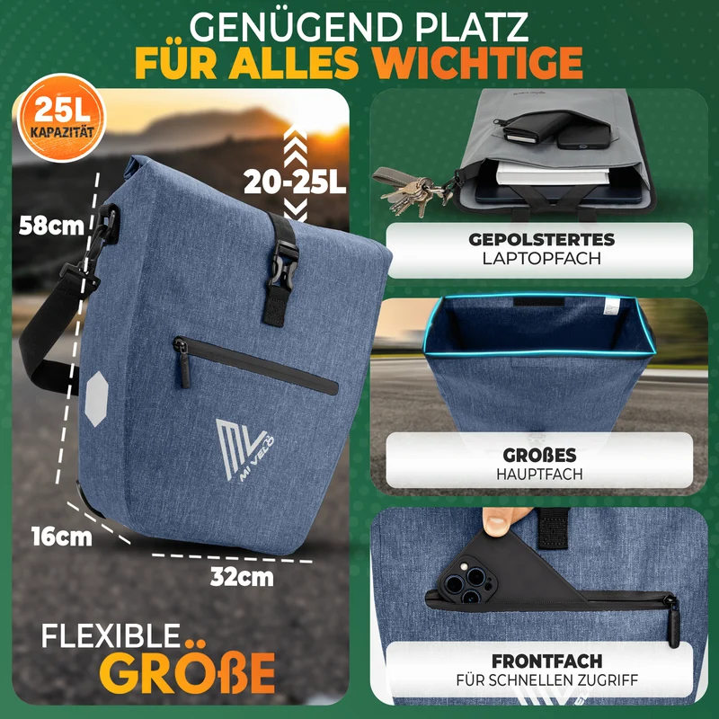2in1 Fahrradtasche für Gepäckträger „CAPAX“ 25L
