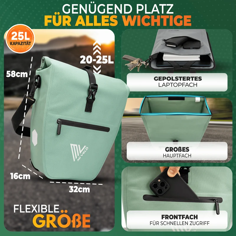 2in1 Fahrradtasche für Gepäckträger „CAPAX“ 25L