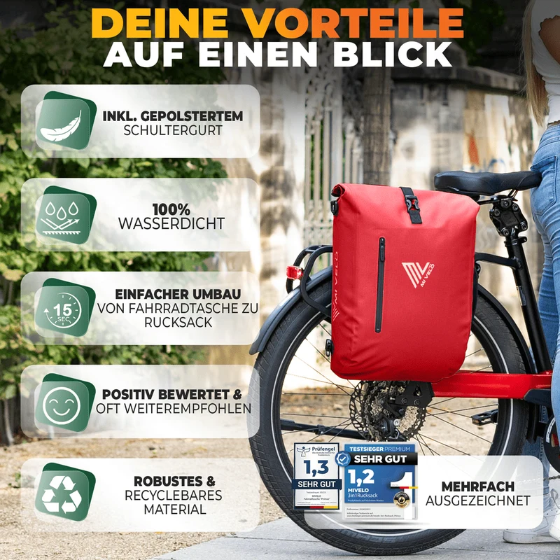 3in1 Fahrradtasche & Rucksack 20L „PRIMUS“