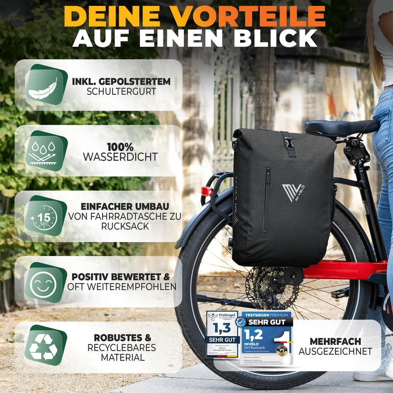 3in1 Fahrradtasche & Rucksack 20L „PRIMUS“