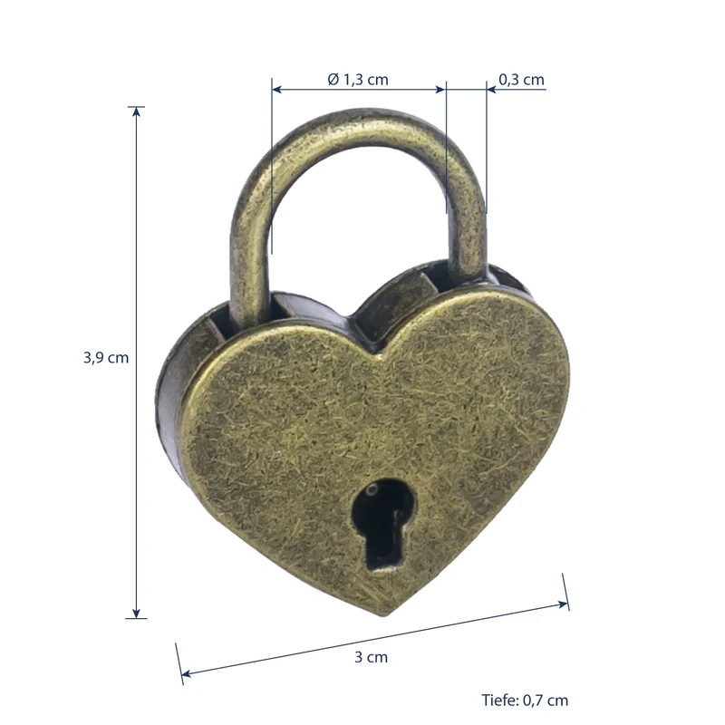 Mini Deko Vorhängeschloss in Herzform mit Schlüssel, HMF 6493