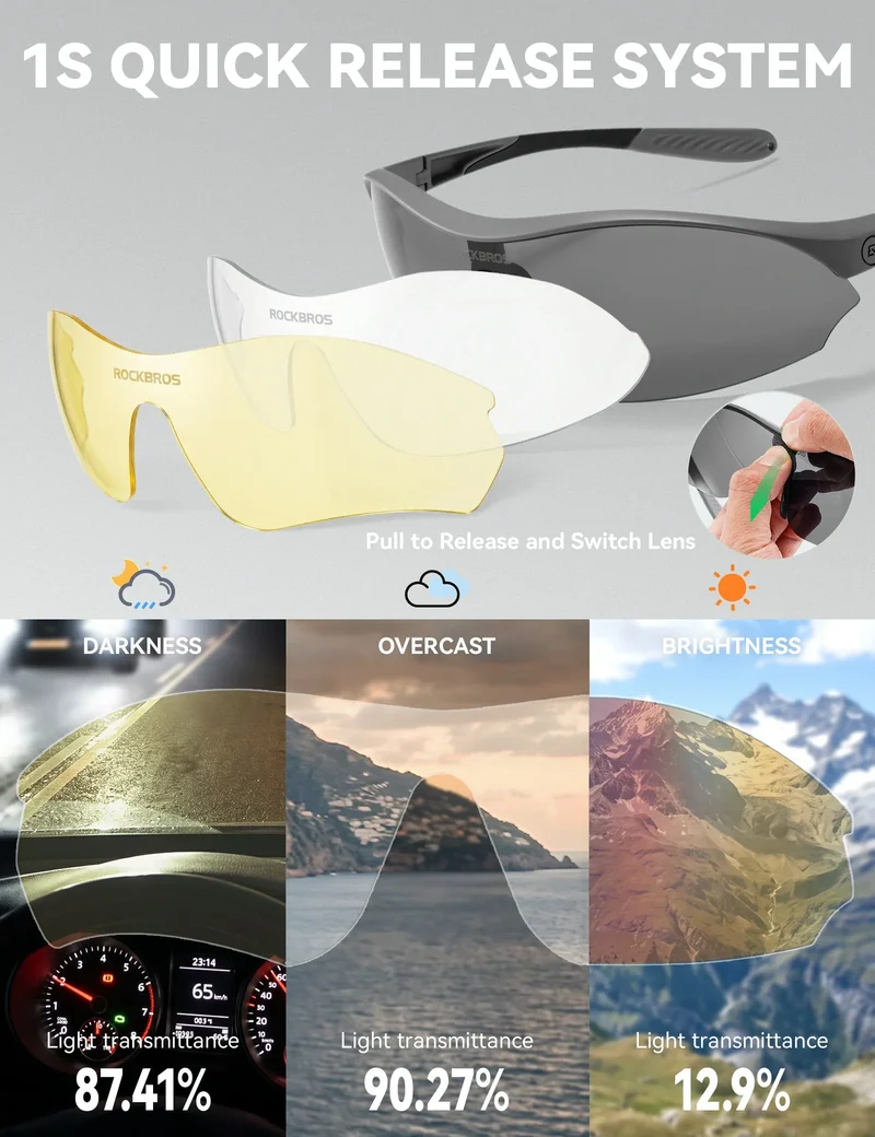 Sport-Radfahrsonnenbrille mit 3 austauschbaren UV400-Gläsern