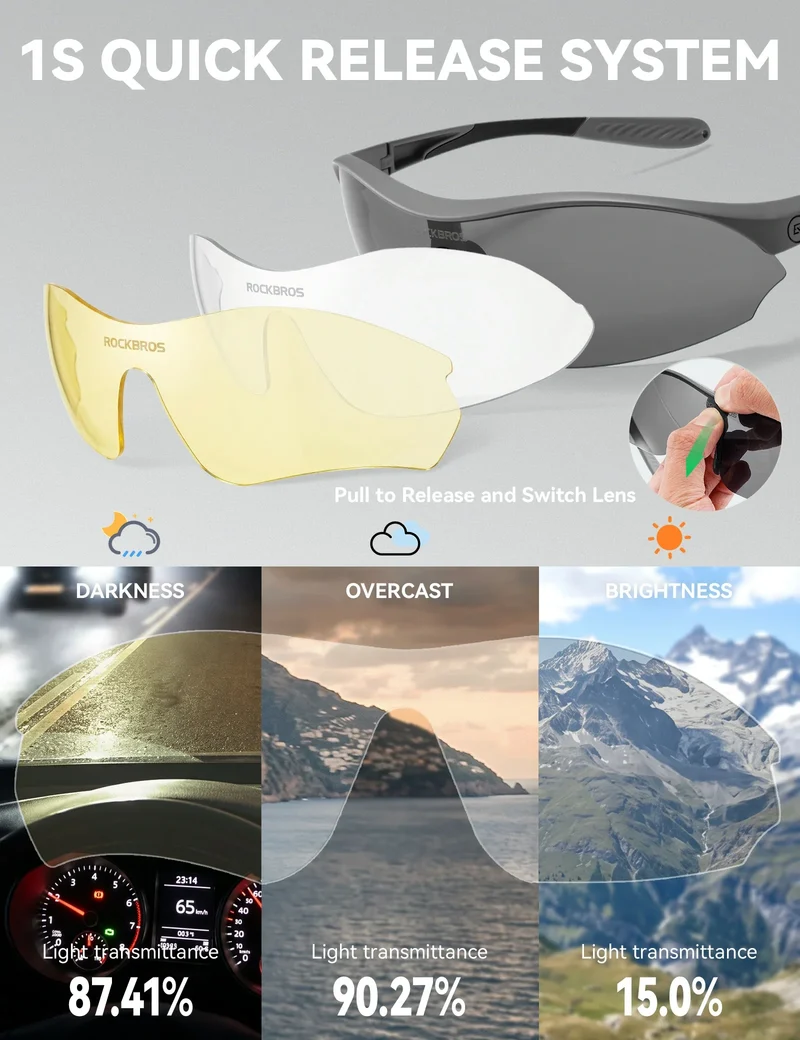 Sport-Radfahrsonnenbrille mit 3 austauschbaren UV400-Gläsern