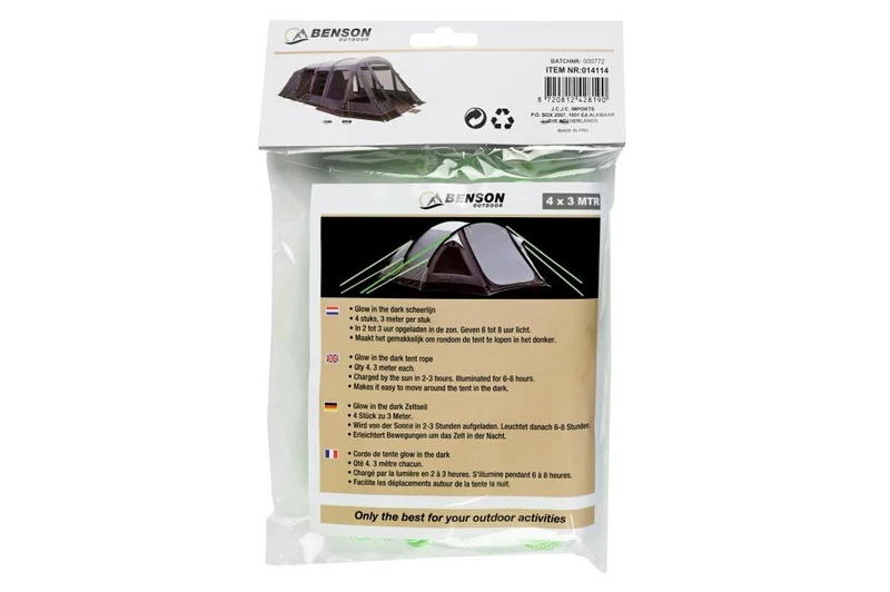 Abspannleine glow in the dark + Spanner 4 x 3 m – Durchmesser/MM 3, 3 Meter