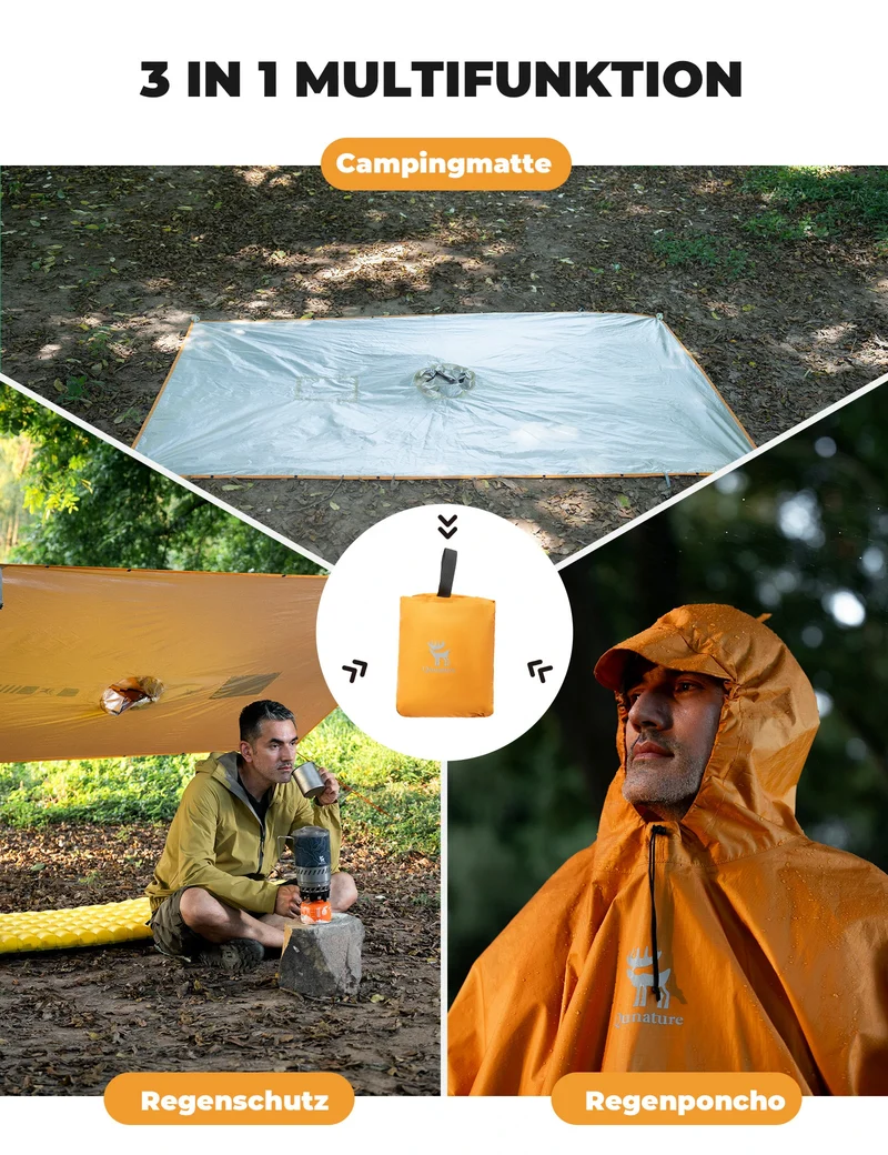 Qunature Outdoor Regenmantel mit Multifunktion Orange