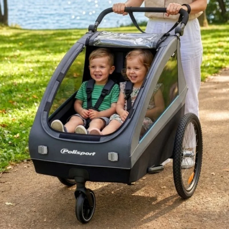 Remorque vélo pour enfant et poussette 2-en-1 Polisport dès 7 mois