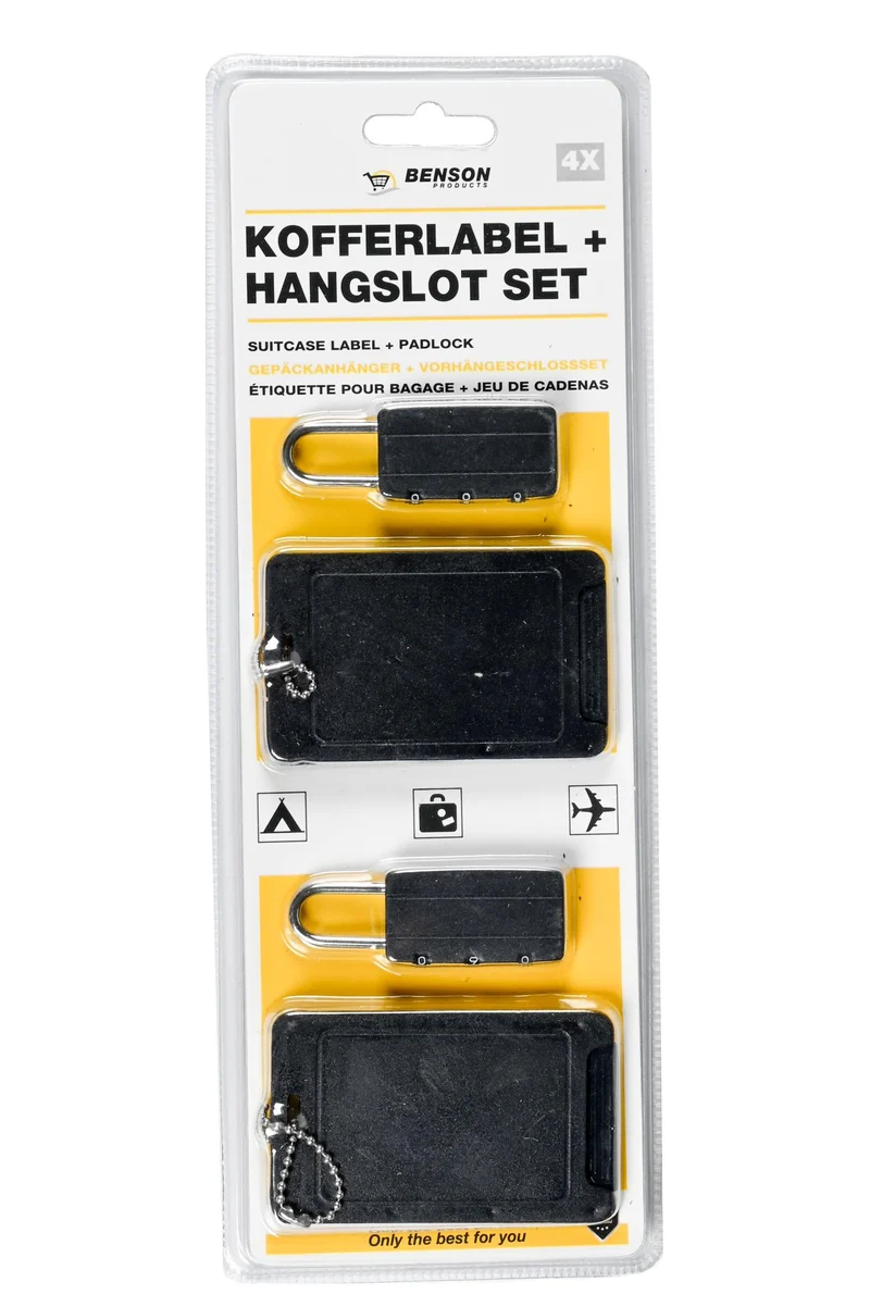 Kofferanhänger + Vorhängeschloss-Set 4-tlg.