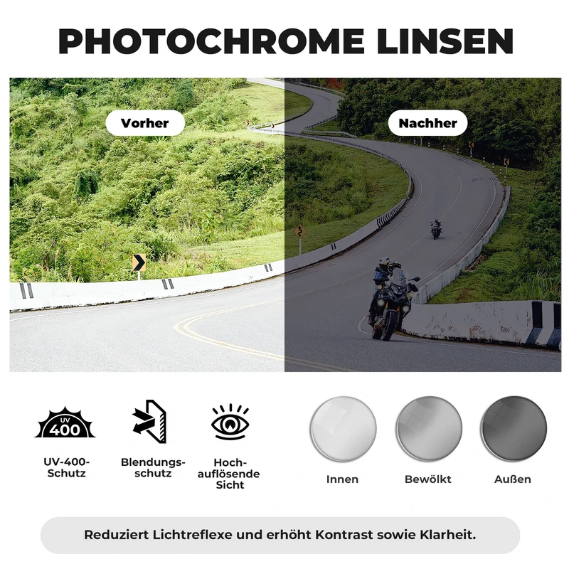 Photochromatisch Fahrradbrille, UV400 mit TR90 Rahmen