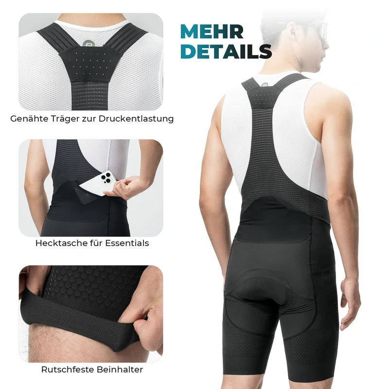 Trägerhose Fahrrad Herren mit Elastisch 4D Ergonomisches Sitzpolster