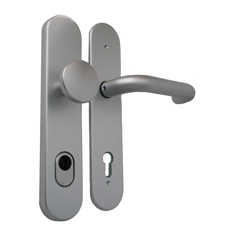 Schutzbeschlag Haustür ES1 mit Zylinderabdeckung (Kernziehschutz) – 92 mm, Aluminium silber