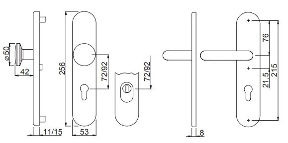Schutzbeschlag Haustür ES1 mit Zylinderabdeckung (Kernziehschutz) – 92 mm, Aluminium silber