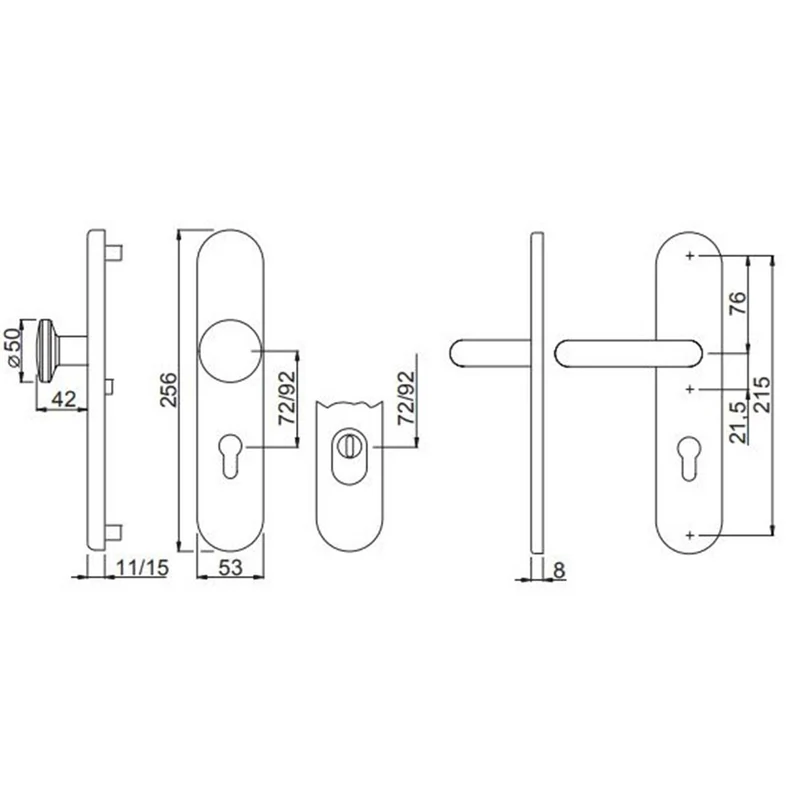 Schutzbeschlag Wohnungstür ES1 mit Zylinderabdeckung (Kernziehschutz) – 72 mm, Aluminium silber