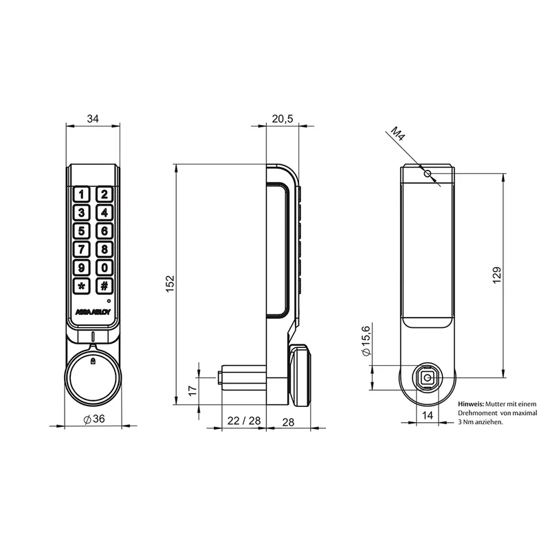 ASSA ABLOY PIN ML53PA Spindschloss mit Zahlencode – elektronisches Codeschloss für Spinde und Schränke
