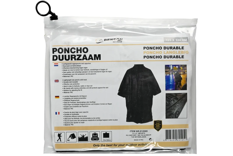 Nachhaltiger Poncho schwarz – Material PVC, leicht