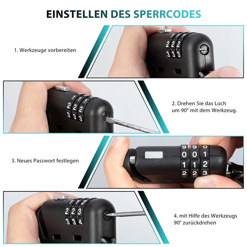 ROCKBROS Helm schloss 150 cm Zahlenschloss 3-stellig Zahlencode