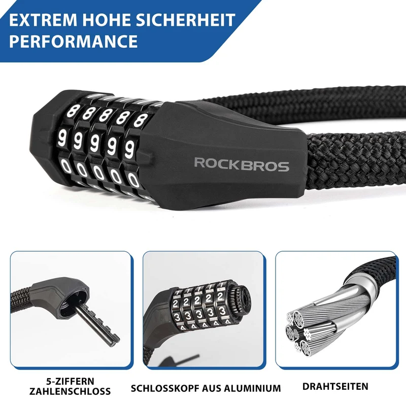 ROCKBROS Fahrradschloss 5-Stellig Zahlencode Zahlenschloss