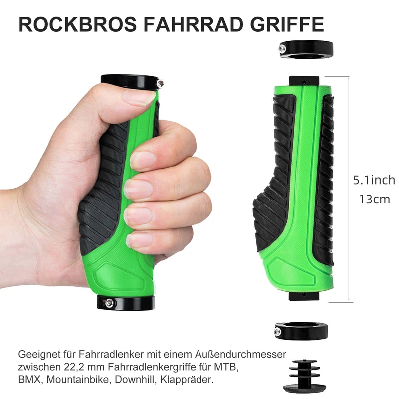 ROCKBROS Rutschfeste Fahrradgriffe aus Gummi mit Lock-on Design für MTB