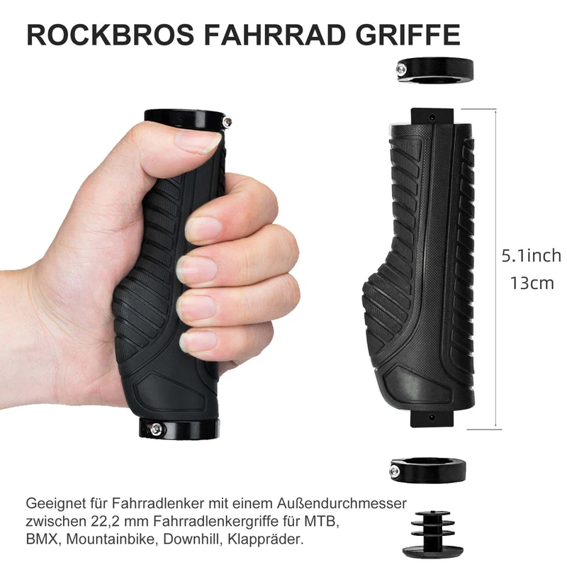 ROCKBROS Rutschfeste Fahrradgriffe aus Gummi mit Lock-on Design für MTB