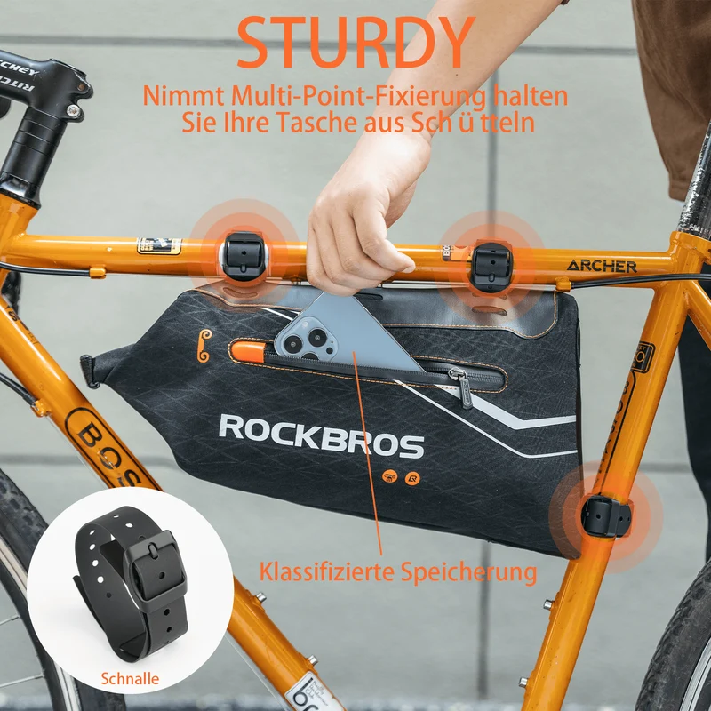 ROCKBROS Fahrrad Rahmentasche wasserdichte Dreiecktasche 3,5L Schwarz