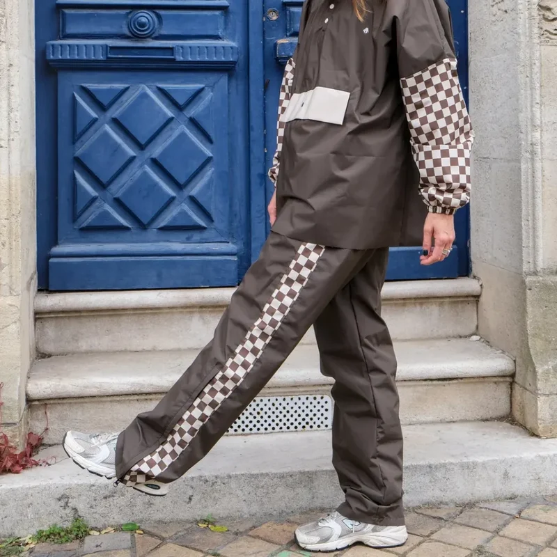 Pantalon de pluie Poule Party adulte Damier Kaki