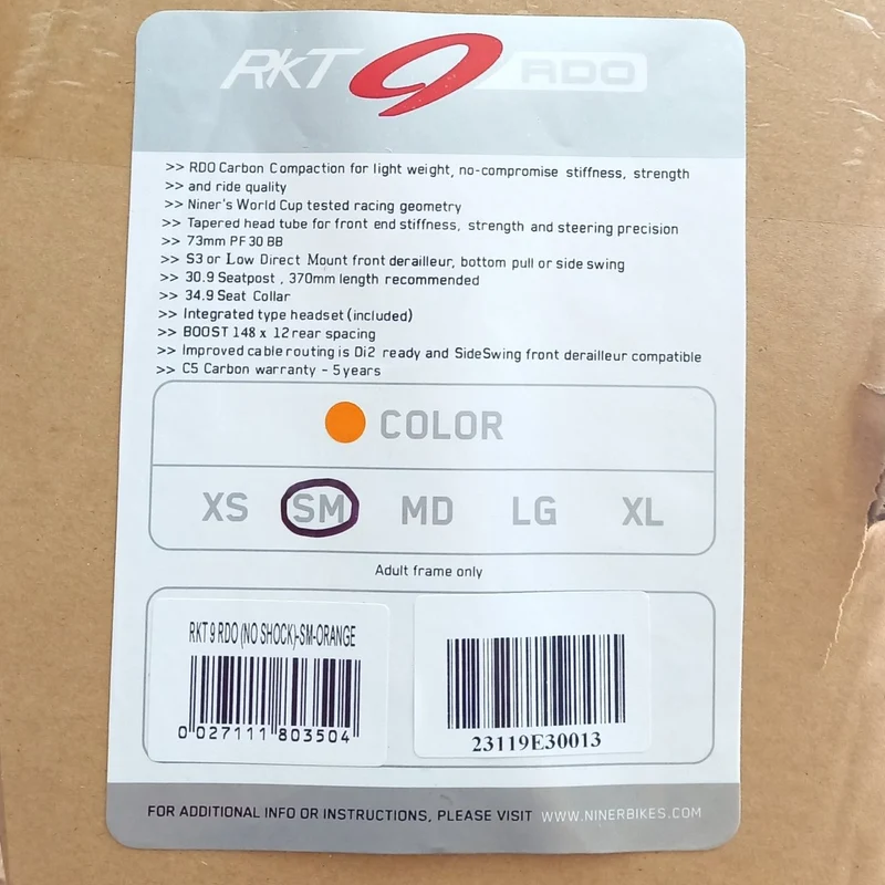 Niner Trail Rahmen RKT 9 RDO orange (Größe S)