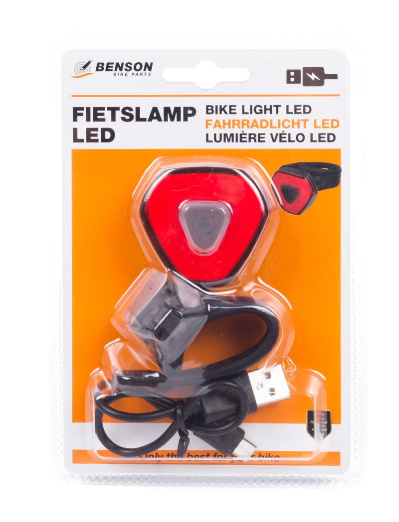 Fahrradlicht LED USB wiederaufladbar rot – Maße 43x41x21mm, Ladezeit 3 Stunden, 3,7V