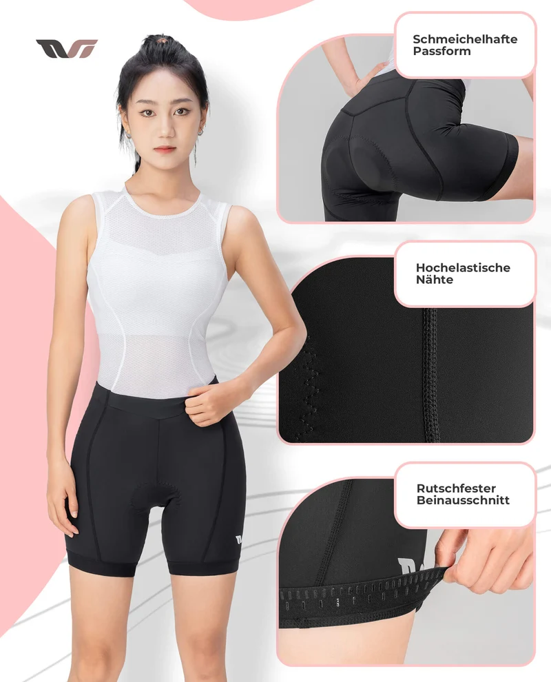 TVI Damen Radlerhose Gepolstert Fahrradhose Schnell Trocknend