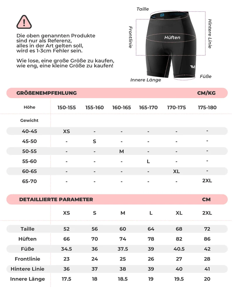 TVI Damen Radlerhose Gepolstert Fahrradhose Schnell Trocknend