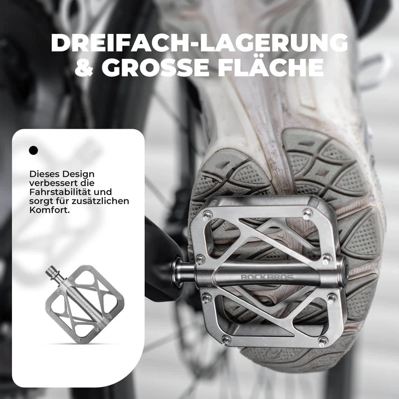 ROCKBROS Fahrradpedale aus Titanlegierung 3-Lager MTB-Pedale Plattform 9/16 Zoll