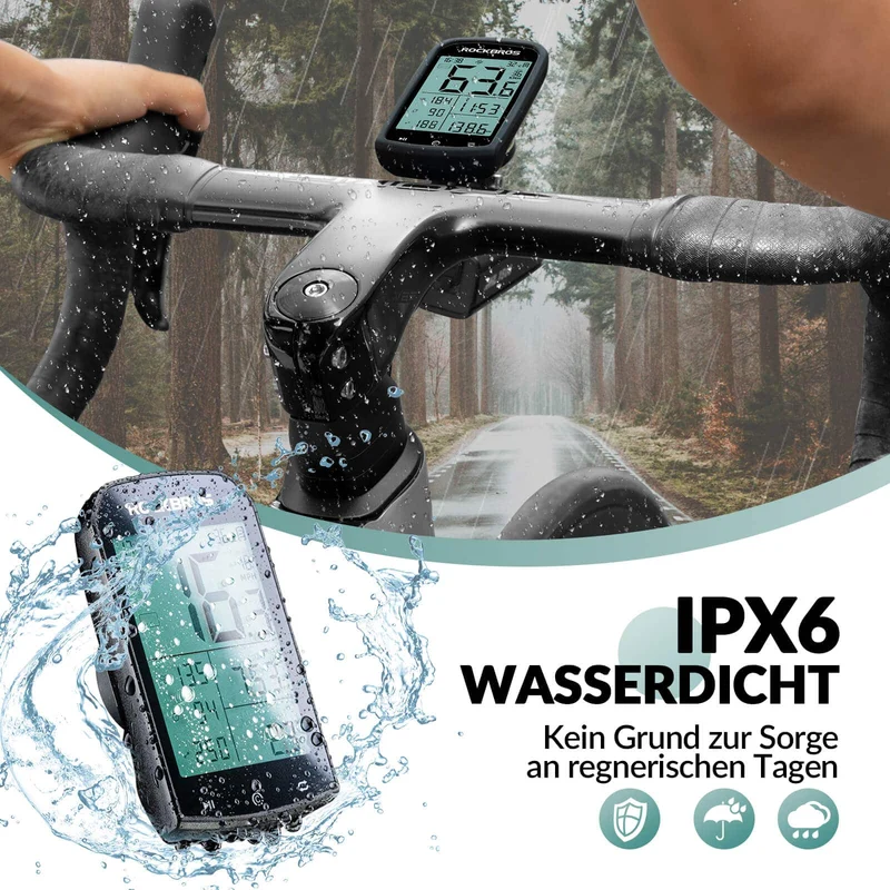 ROCKBROS Fahrradcomputer Kabellos GPS wasserdicht Tachometer und Kilometerzähler