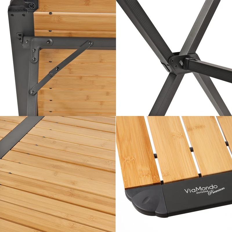 Aluminium Bambus Campingtisch "Mesa" für 4 Personen höhenverstellbar Rolltisch