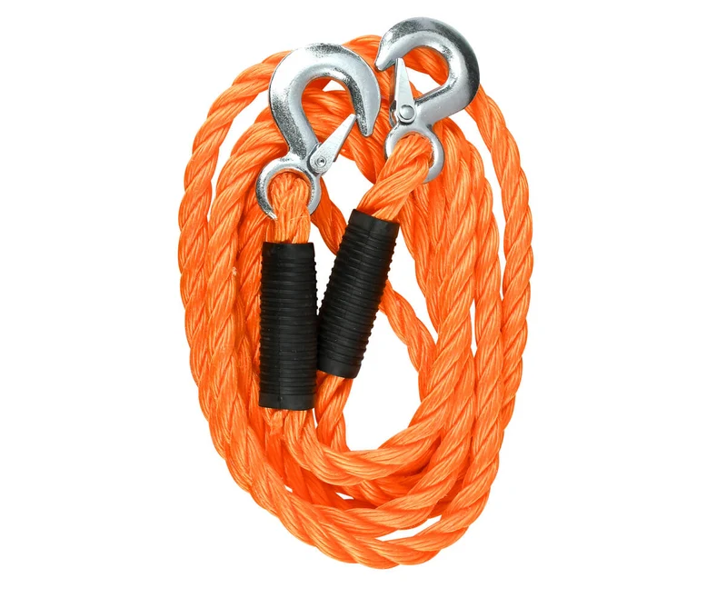 Abschleppseil 3 Tonnen Orange, 3,5 m, 18 mm, mit Sicherheitshaken für Autos