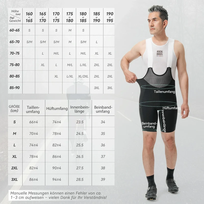ROAD TO SKY Herren Träger-Radhose gepolstert, Fahrradhose Kurz mit Reflektoren im Sommer