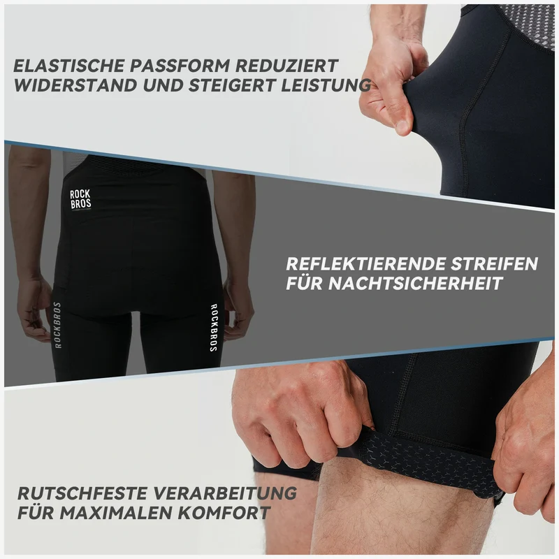 ROAD TO SKY Herren Träger-Radhose gepolstert, Fahrradhose Kurz mit Reflektoren im Sommer