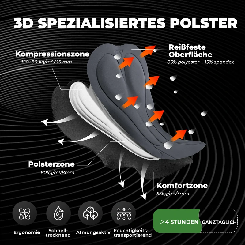 Fahrradhose Kurz Herren, Gepolstert 3D Schnitt Radlerhose