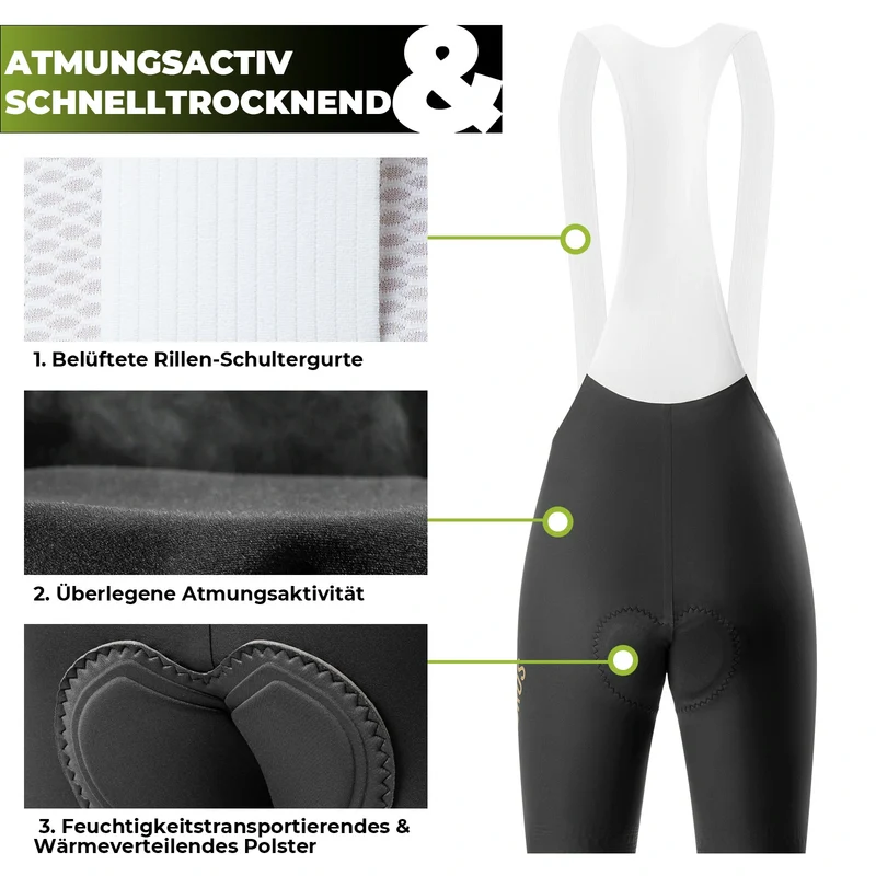Trägerhose Fahrradhose mit Sitzpolster Herren, Nahtlos Atmungsaktive