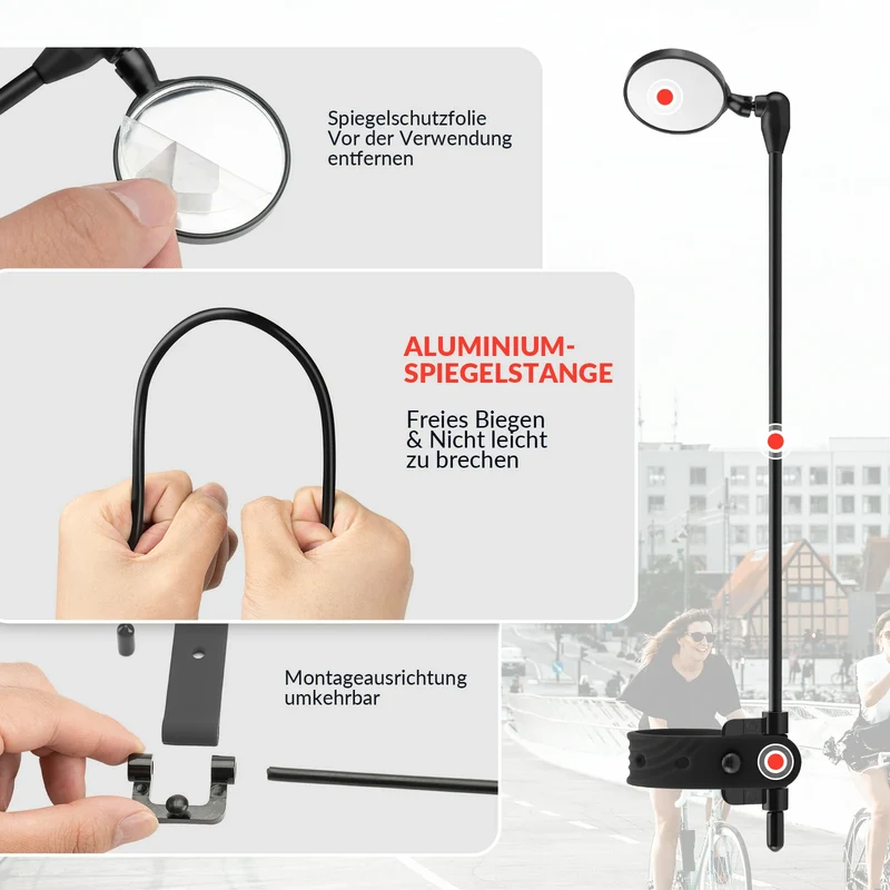 Helmspiegel, Fahrradspiegel für Helm 360 Grad Verstellbar