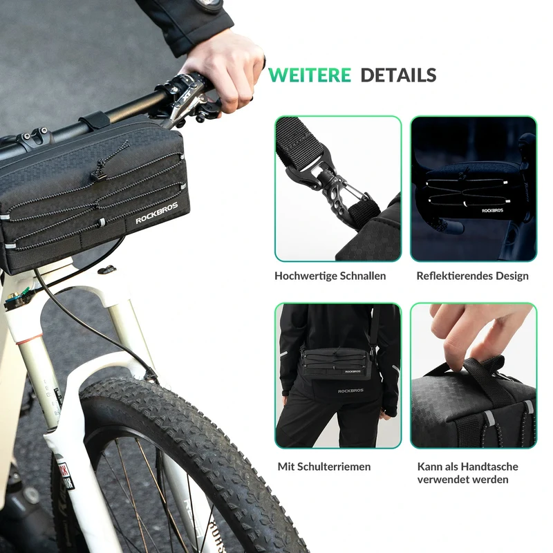 Lenkertasche Fahrrad Vorne Große Kapazität 2L mit Abnehmbarer Schultergurt