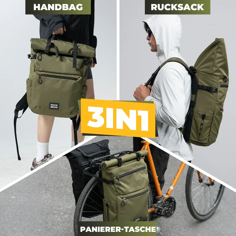 3in1 Fahrradtasche für Gepäckträger 11-16L Volumen