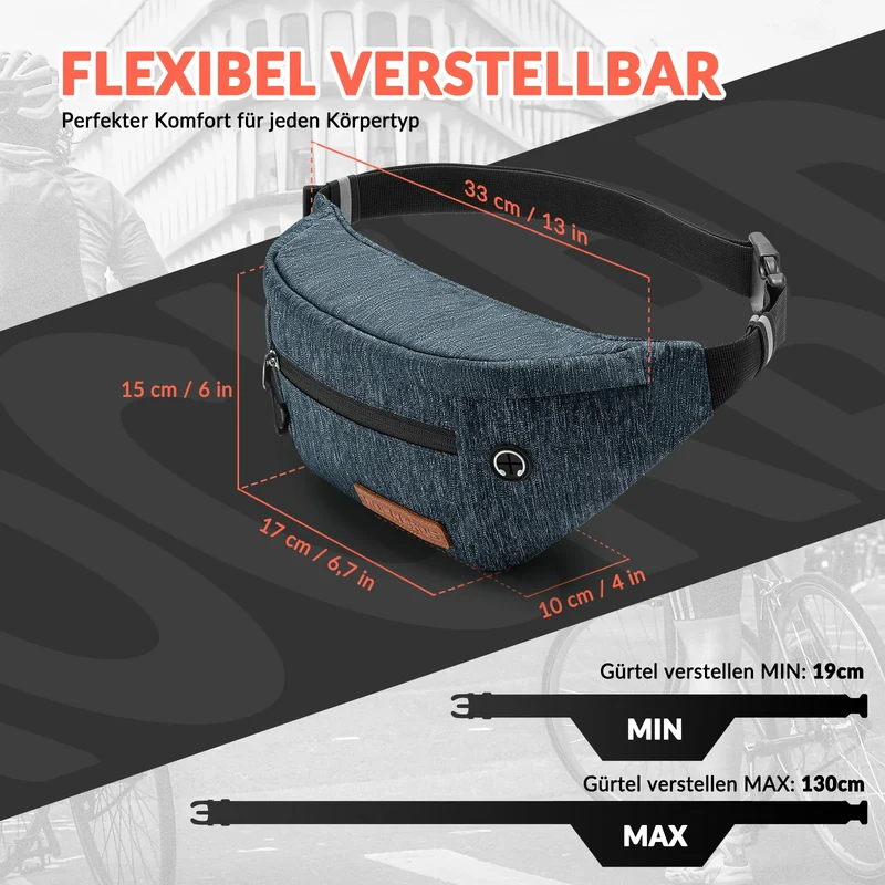Bauchtasche 1,5L Gürteltasche mit Verstellbarem Gürtel Hüfttasche