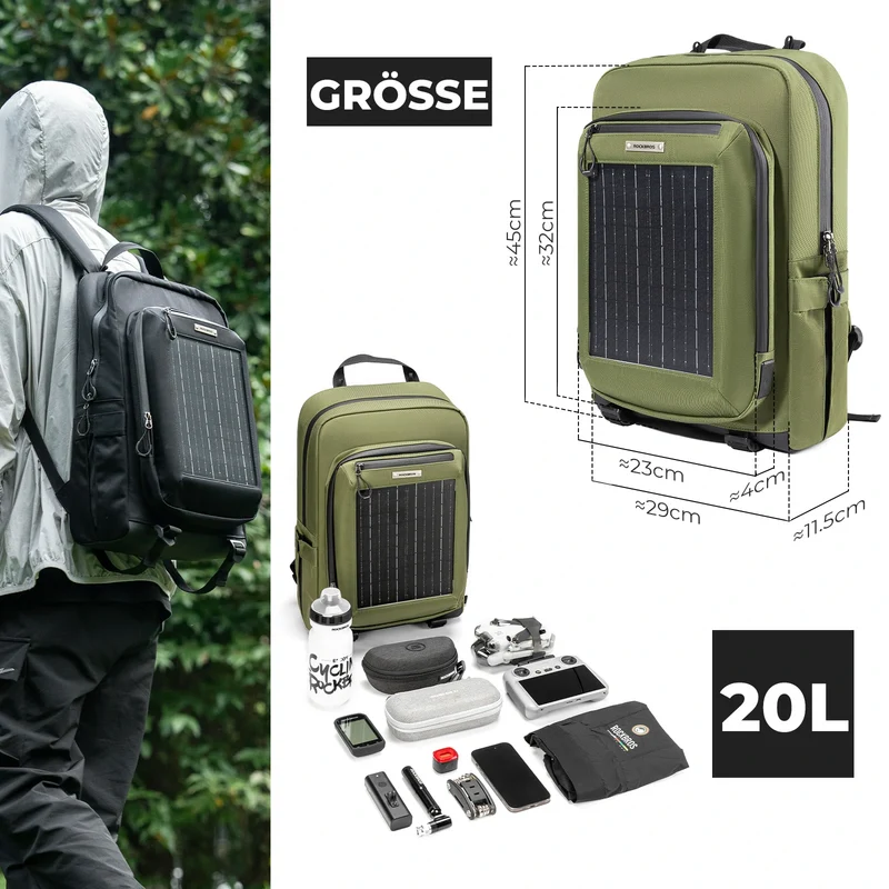 Solarrucksack Solar Rucksack 20L mit Flexiblem Abnehmbarem 10V 14W