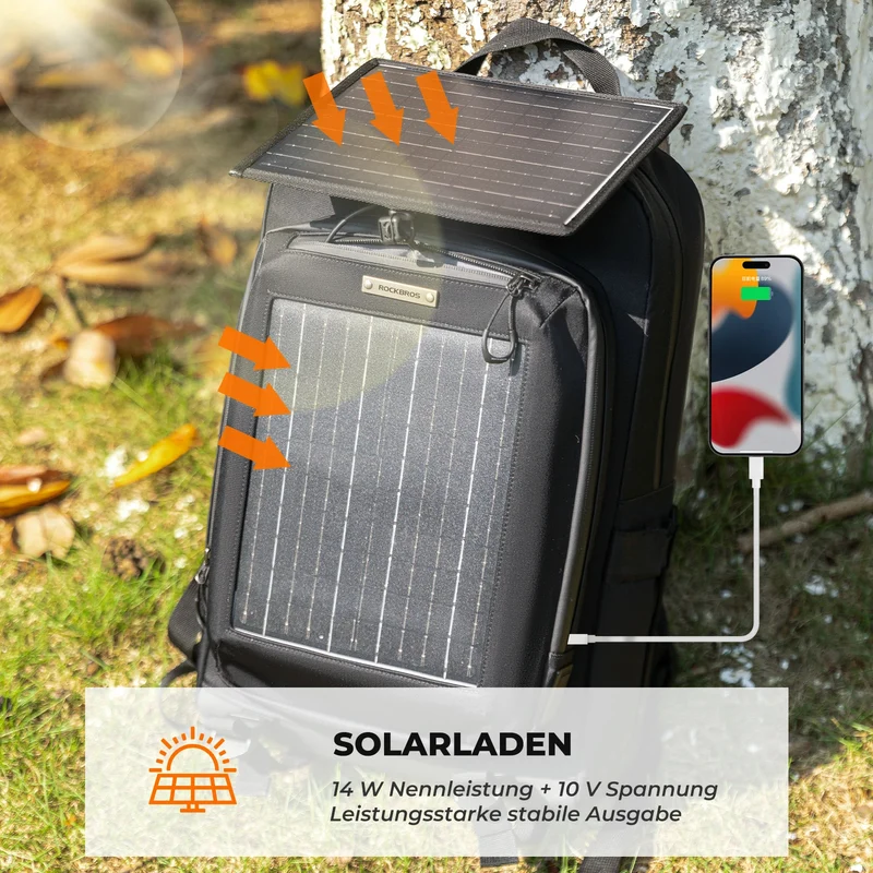 Solarrucksack Solar Rucksack 20L mit Flexiblem Abnehmbarem 10V 14W