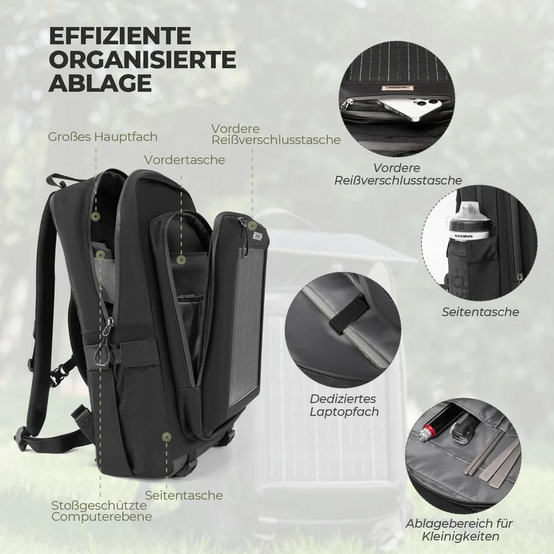 Solarrucksack Solar Rucksack 20L mit Flexiblem Abnehmbarem 10V 14W